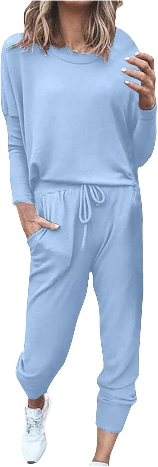 Women 2 Piece Outfits Sweatsuit Oversized Pullover Tops And Long Pants Tracksuit Sweatsuits With Sweatpants