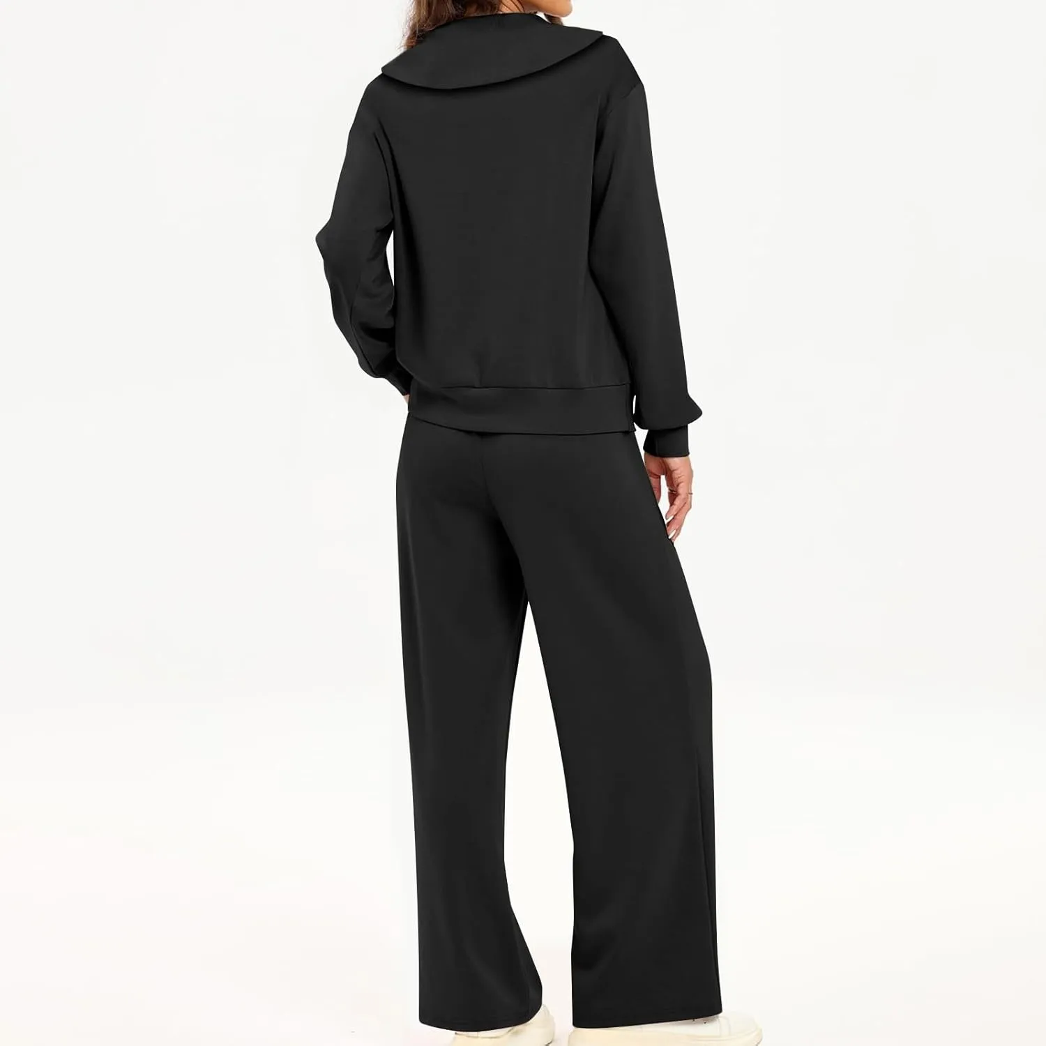 Women Fashion Solid Collar Half Zipper Sweatshirt Wide Leg Sweatpants Matching Sets Casual Sports Two Piece Set