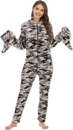 Women Fleece Printed Footed Hooded Onesie ABDL One Piece Sleeper Jumpsuit Adult Pajamas ABDL Onesies