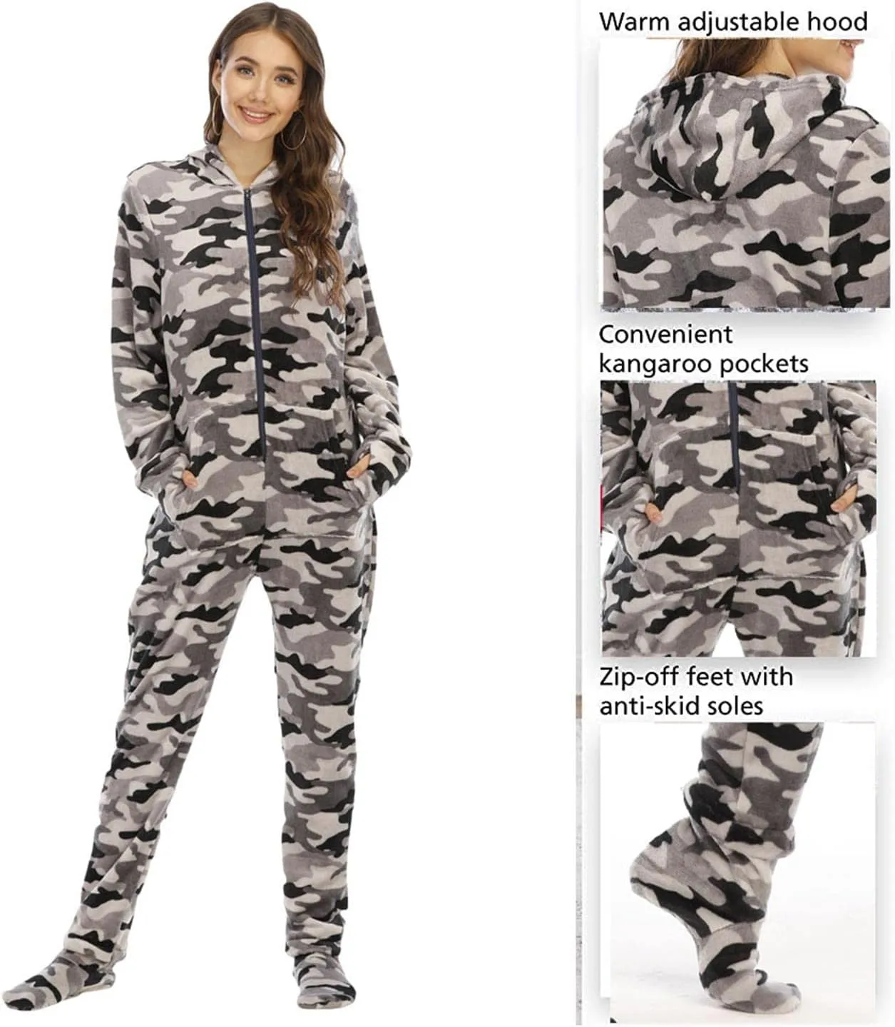Women Fleece Printed Footed Hooded Onesie ABDL One Piece Sleeper Jumpsuit Adult Pajamas ABDL Onesies