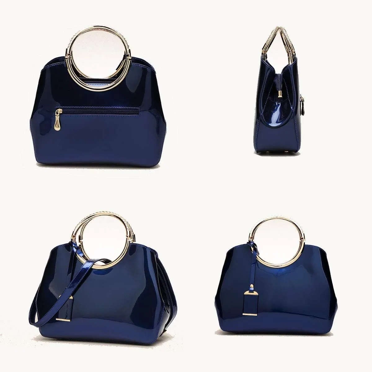 Women Ladies Purse and Handbag Patent Leather Satchel Tote Top Handle Shoulder Bag with Pendant