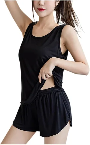 Women Pajamas Set Sleeveless Camisole with Built in Bras Elastic Waist Shorts Pajamas Set Soft 2 Piece Sleepwear