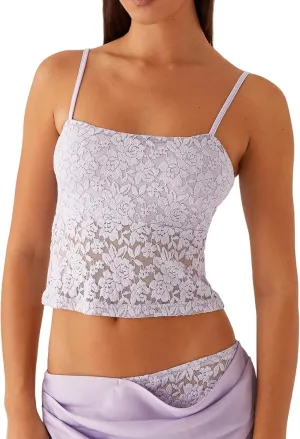 Women Y2k Floral Lace Tank Top Square Neck Ruffle Lace Camisole Fairycore Sleeveless Backless Going Out Tops