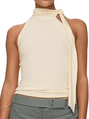 Women Y2K High Neck Tank Tops Sleeveless Slim Summer Shirts Going Out Mock Neck Bow Tie Cami Top with Scarf