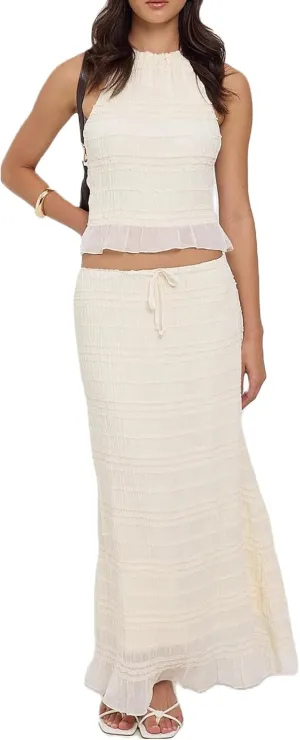 Womens 2 Piece Maxi Skirt Set Y2k Lace Up Halter Neck Tops and Flowy Long Skirt Summer Backless Beach Outfits