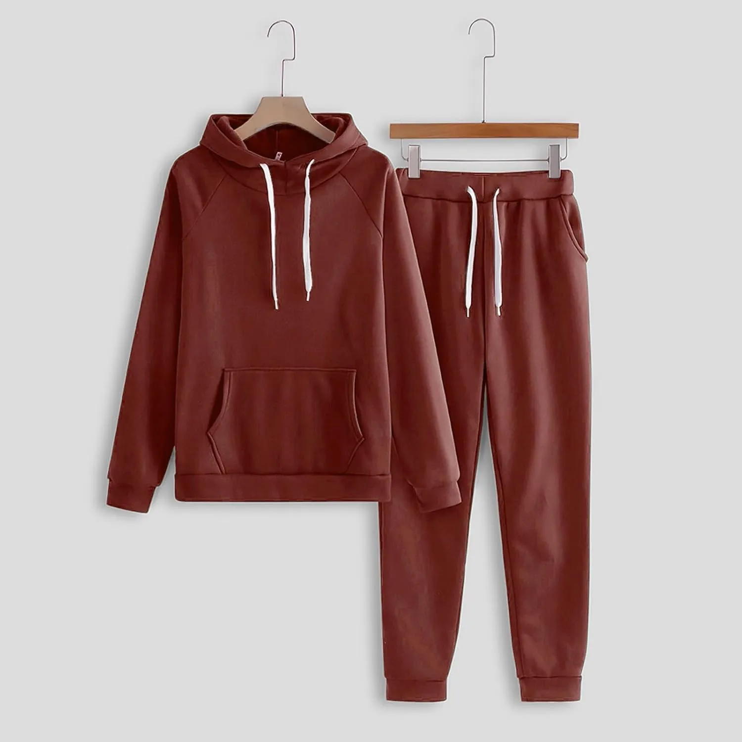 Womens 2 Piece Outfits Suit Solid Color Long Sleeved Hoodie Trousers Sweatershirt Sports Suit Warm Hooded Sport Suit