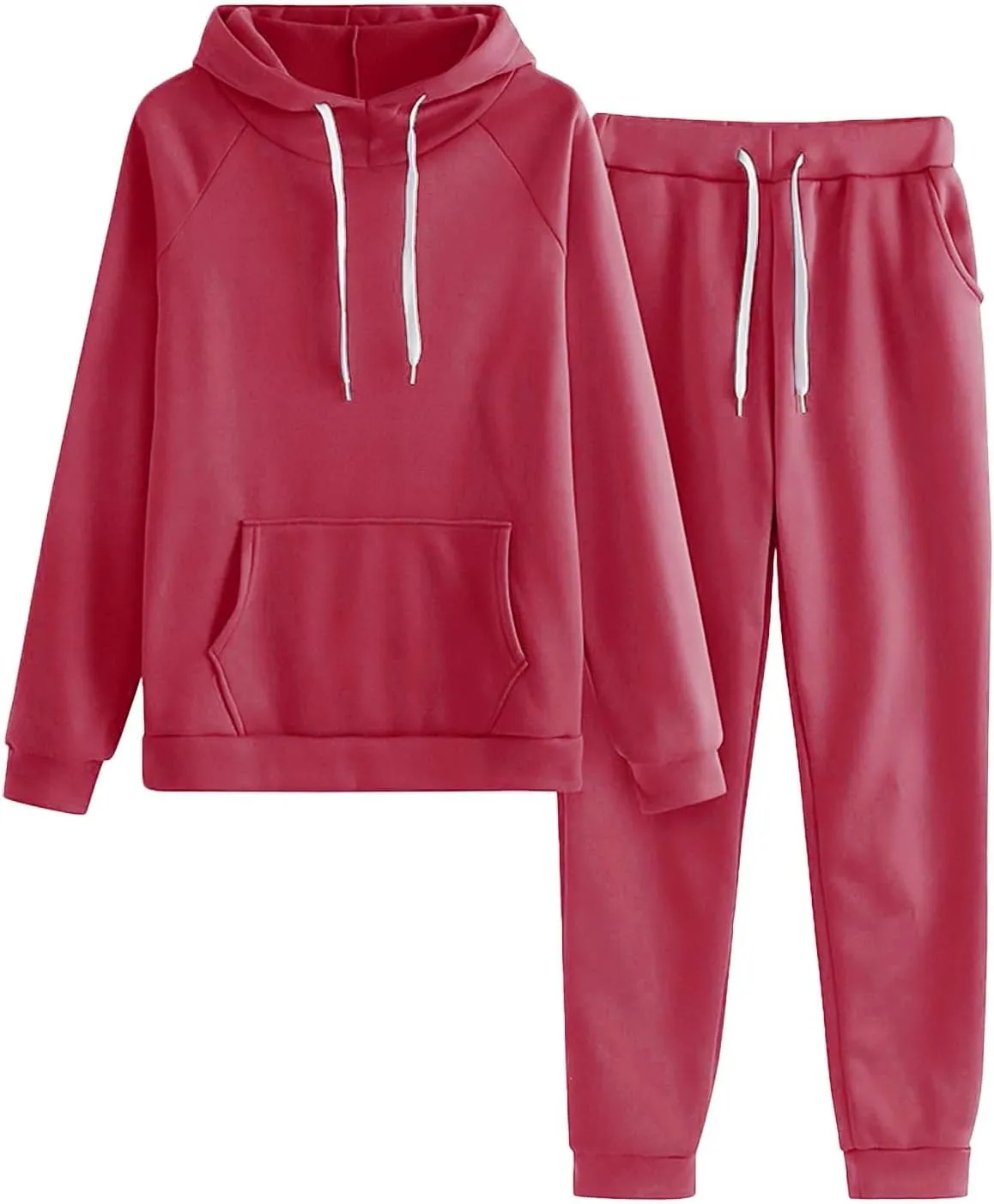 Womens 2 Piece Outfits Suit Solid Color Long Sleeved Hoodie Trousers Sweatershirt Sports Suit Warm Hooded Sport Suit
