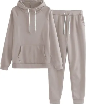 Womens 2 Piece Outfits Suit Solid Color Long Sleeved Hoodie Trousers Sweatershirt Sports Suit Warm Hooded Sport Suit
