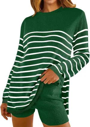 Womens 2 Piece Sweater Sets Long Sleeve Sweater Matching Short Pants Suit Plus Size Workout Sets Loungewear