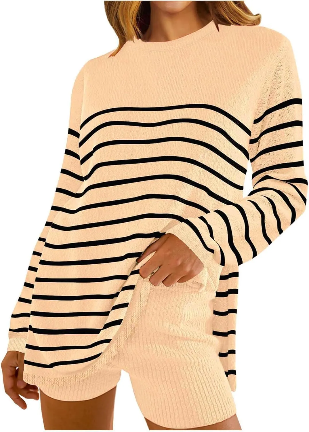 Womens 2 Piece Sweater Sets Long Sleeve Sweater Matching Short Pants Suit Plus Size Workout Sets Loungewear