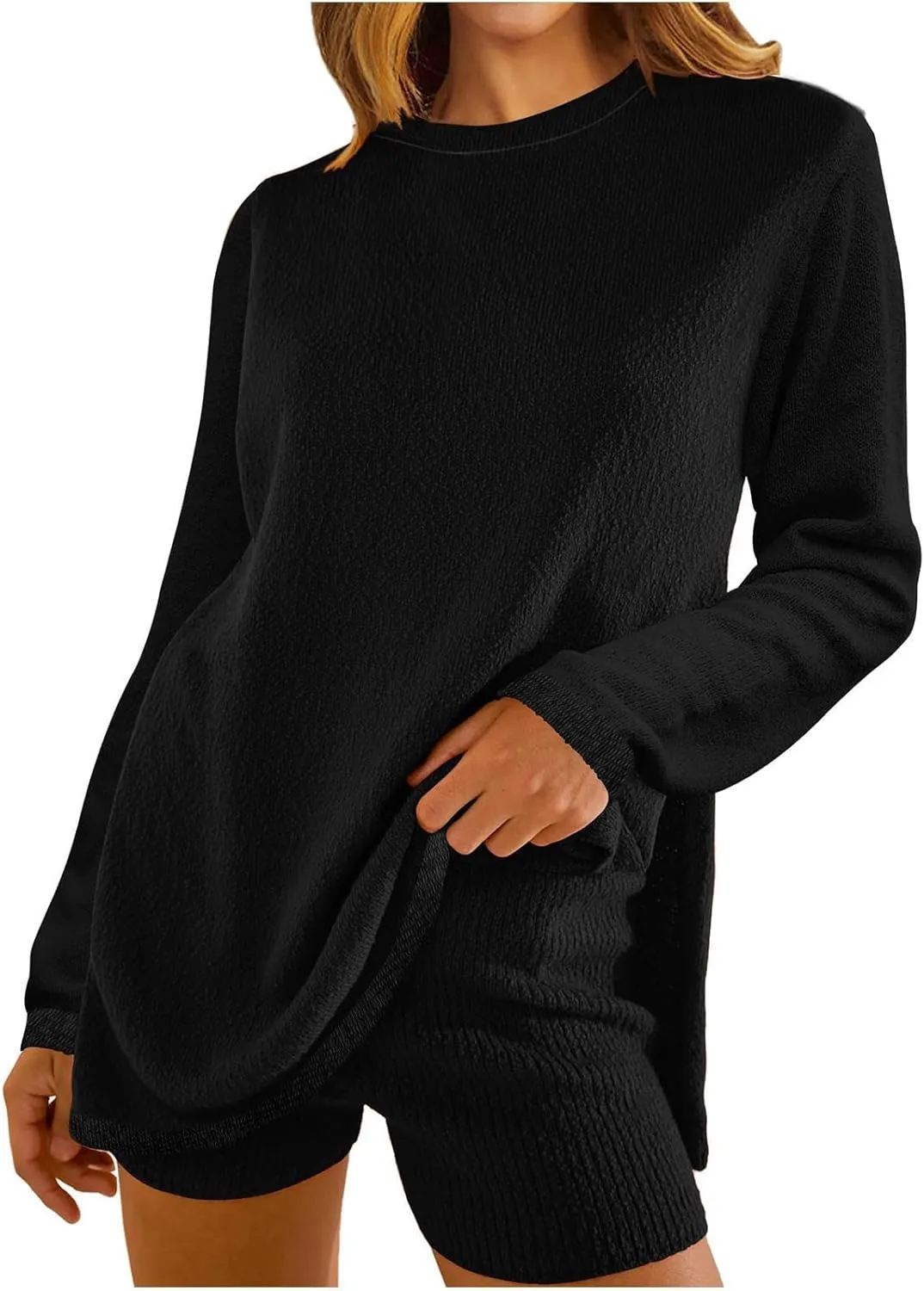 Womens 2 Piece Sweater Sets Long Sleeve Sweater Matching Short Pants Suit Plus Size Workout Sets Loungewear