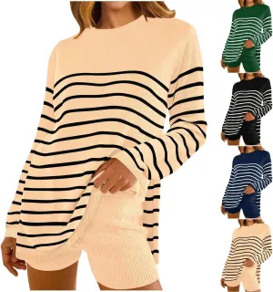 Womens 2 Piece Sweater Sets Long Sleeve Sweater Matching Short Pants Suit Plus Size Workout Sets Loungewear