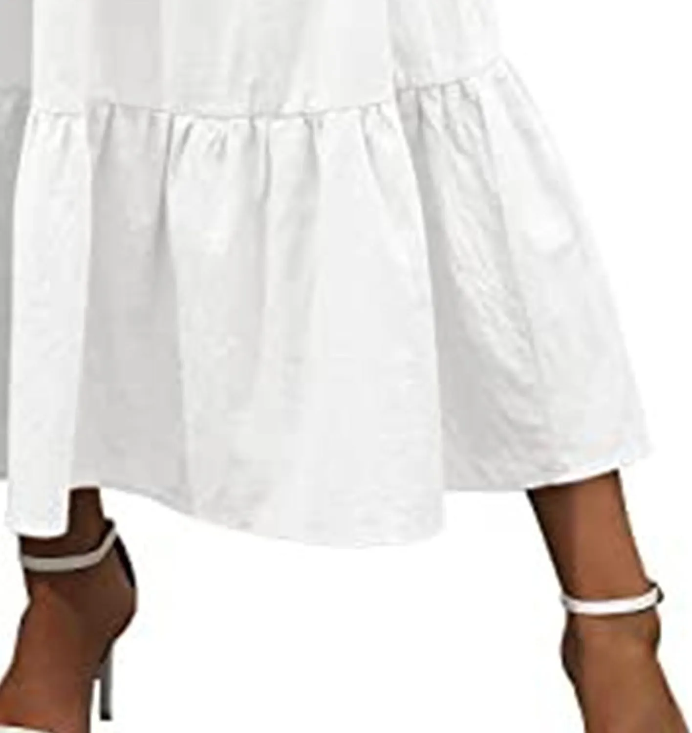 WomenS Boho Elastic Waist Maxi Skirt Dress Pleated A-Line Flowy Swing Tiered Long Beach Skirt Dress with Pockets