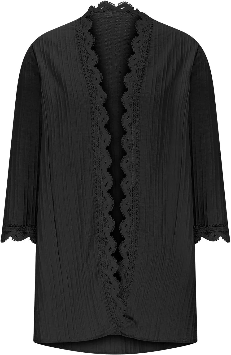 Womens Casual 3/4 Sleeve Cardigan Tops 2025 Trendy Loose Open Front Shirts Fashion Solid Color Lace Blouse Outfits