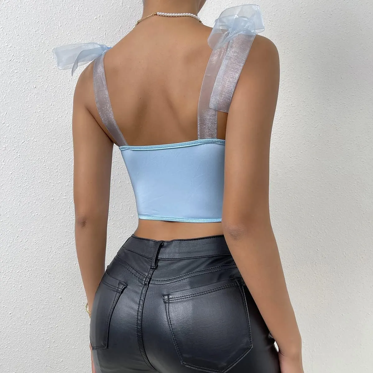 Women's Floral Lace Cami Crop Top Spaghetti Strap Sheer Mesh Corset Bustier Tops Bralette