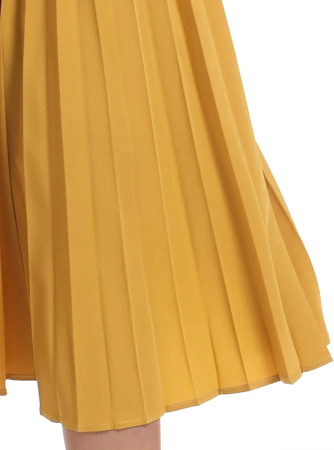Women's High Elastic Waist Pleated Skirt Midi Long Swing A-line Skirts