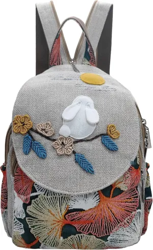 Womens Hippie Cotton Hemp Cloth Backpack Boho Vintage Embroidered Casual Purse