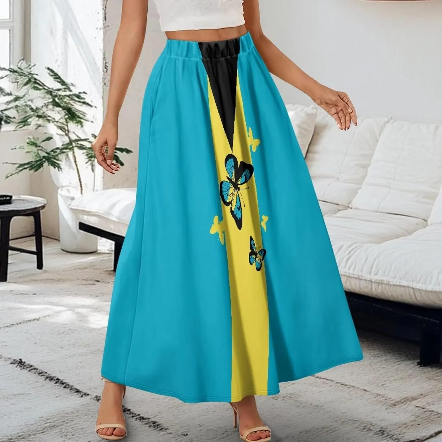 Women's Midi Skirt Elastic Pleated Long Skirts for Women Trendy with Pocket s-2xl