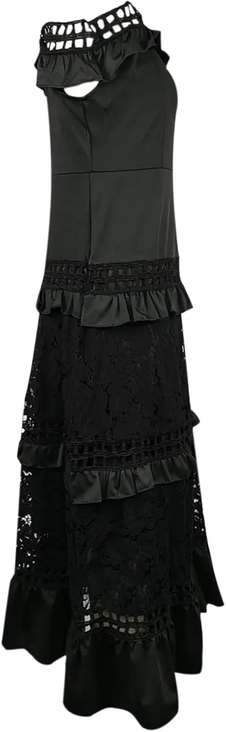 Women's Off Shoulder Ruffle Lace Maxi Dress Tiered A-Line Elegant Wedding Party Dresses for Women