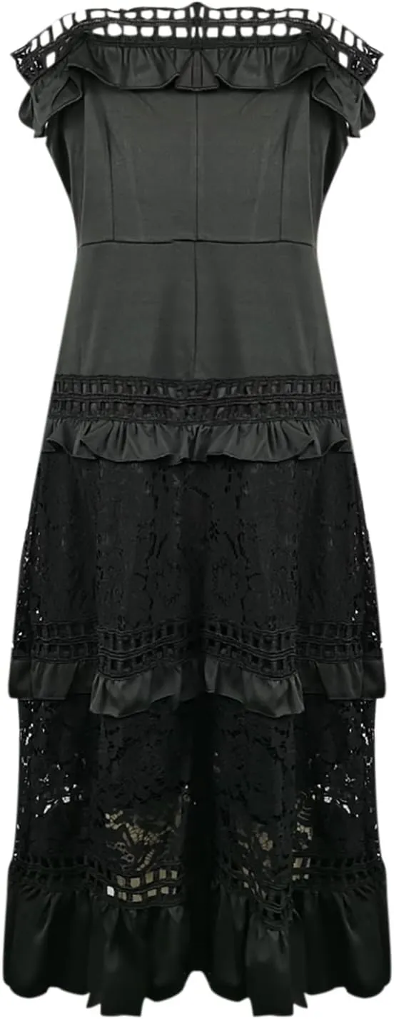 Women's Off Shoulder Ruffle Lace Maxi Dress Tiered A-Line Elegant Wedding Party Dresses for Women