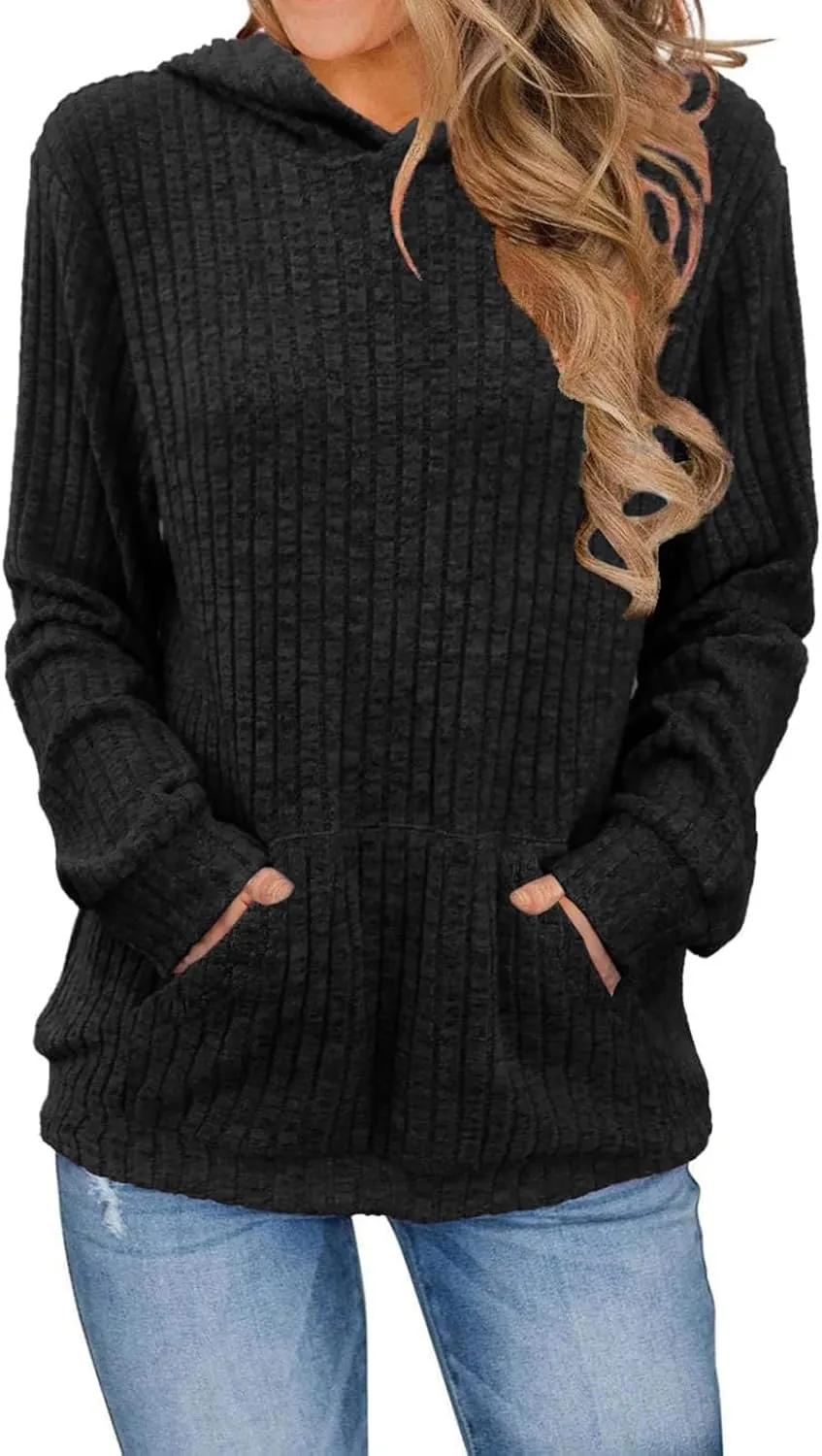 Womens Oversized Hoodies Casual Long Sleeve with Kangaroo Pocket Fall Fashion Waffle Knit Pullover Sweatshirts Tops