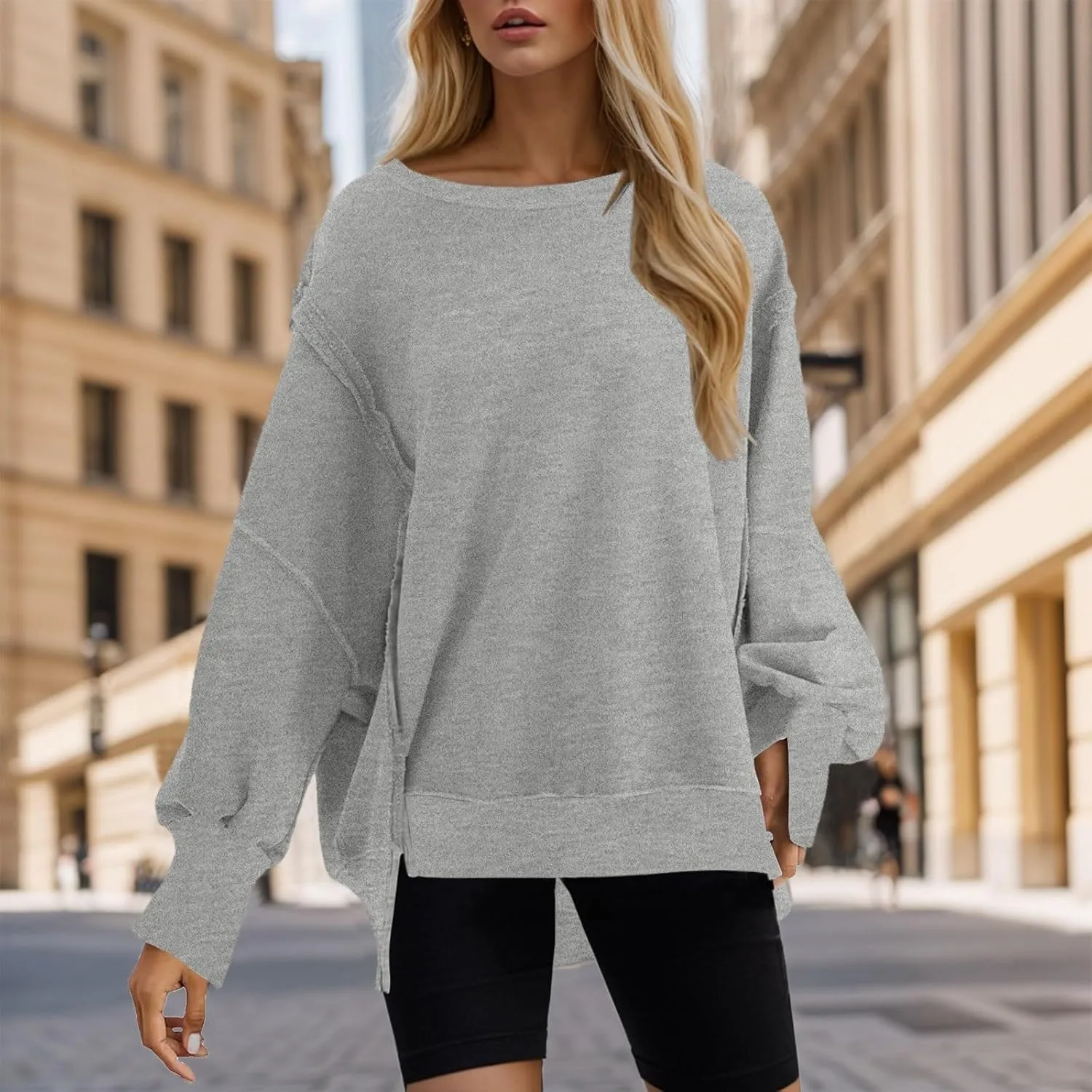 Womens Oversized Sweatshirts 2024 Casual Crewneck Loose Pullover Tunic Tops Shirts Comfy Fall Fashion Clothes