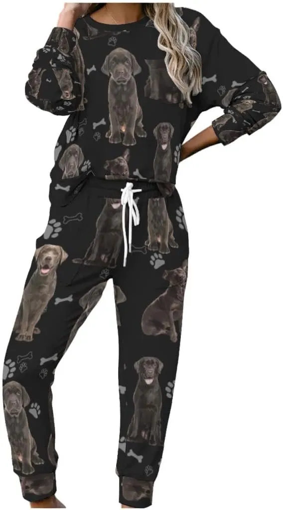 Women's Pajama Sets Labrador Black Long Sleeve Tops and Pants joggers Lounge Set Nightwear