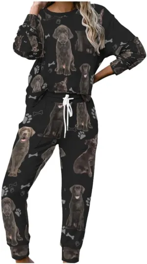 Women's Pajama Sets Labrador Black Long Sleeve Tops and Pants joggers Lounge Set Nightwear