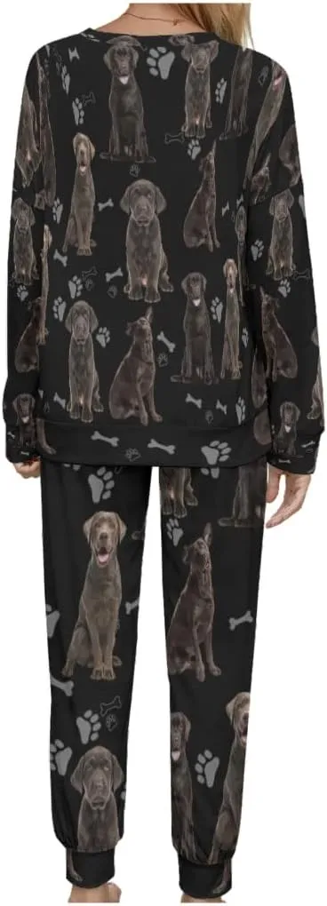 Women's Pajama Sets Labrador Black Long Sleeve Tops and Pants joggers Lounge Set Nightwear