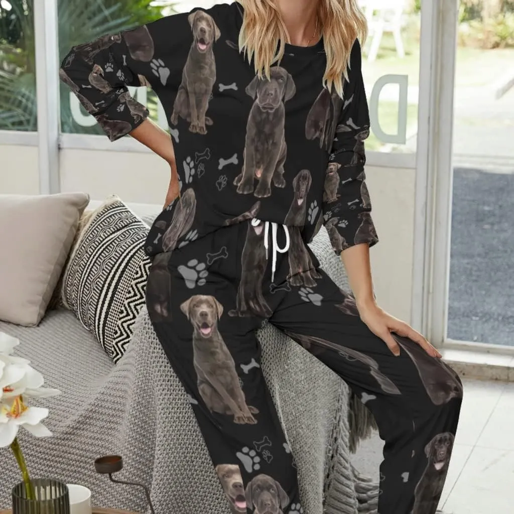 Women's Pajama Sets Labrador Black Long Sleeve Tops and Pants joggers Lounge Set Nightwear