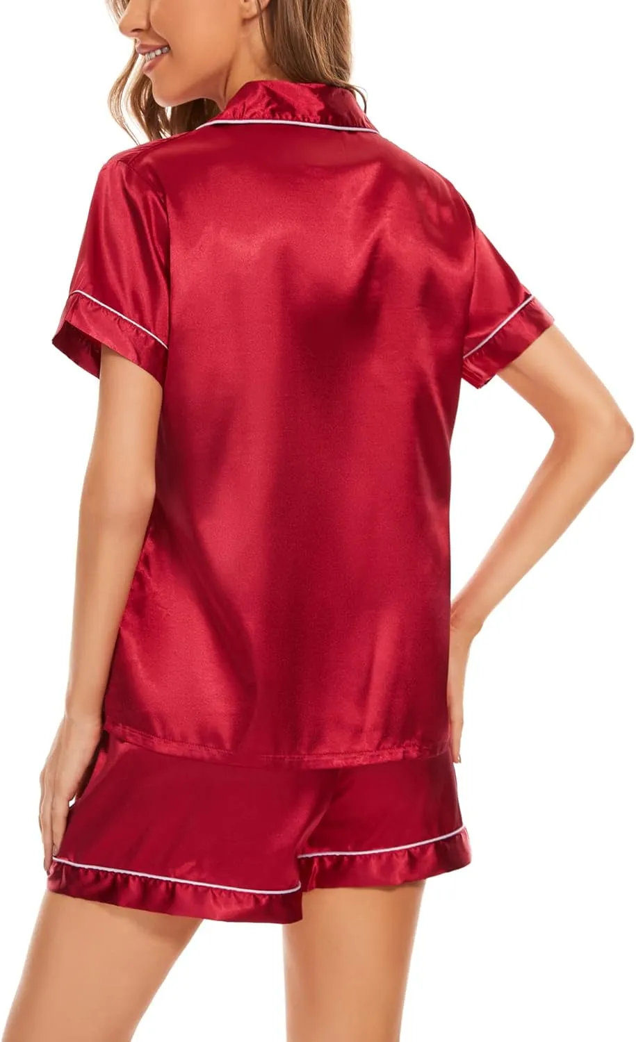 Women's Pajama Sets Satin Sleepwear Button Down Short Sleeve Pj Silk Tops and Shorts 2-Piece Loungewear