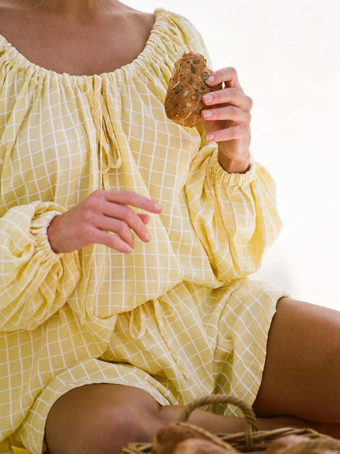 Womens Plaid Lounge Set Long Sleeve Gingham Drawstring Neck Pullover Tops Shorts 2 Piece Loungewear Set Casual Outfits