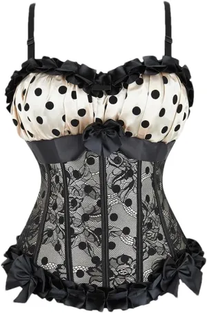 Women's Polka Dot Lace Ruffle Edge Patchwork Camisole Top Solid Color Slim Fit Waist Corset