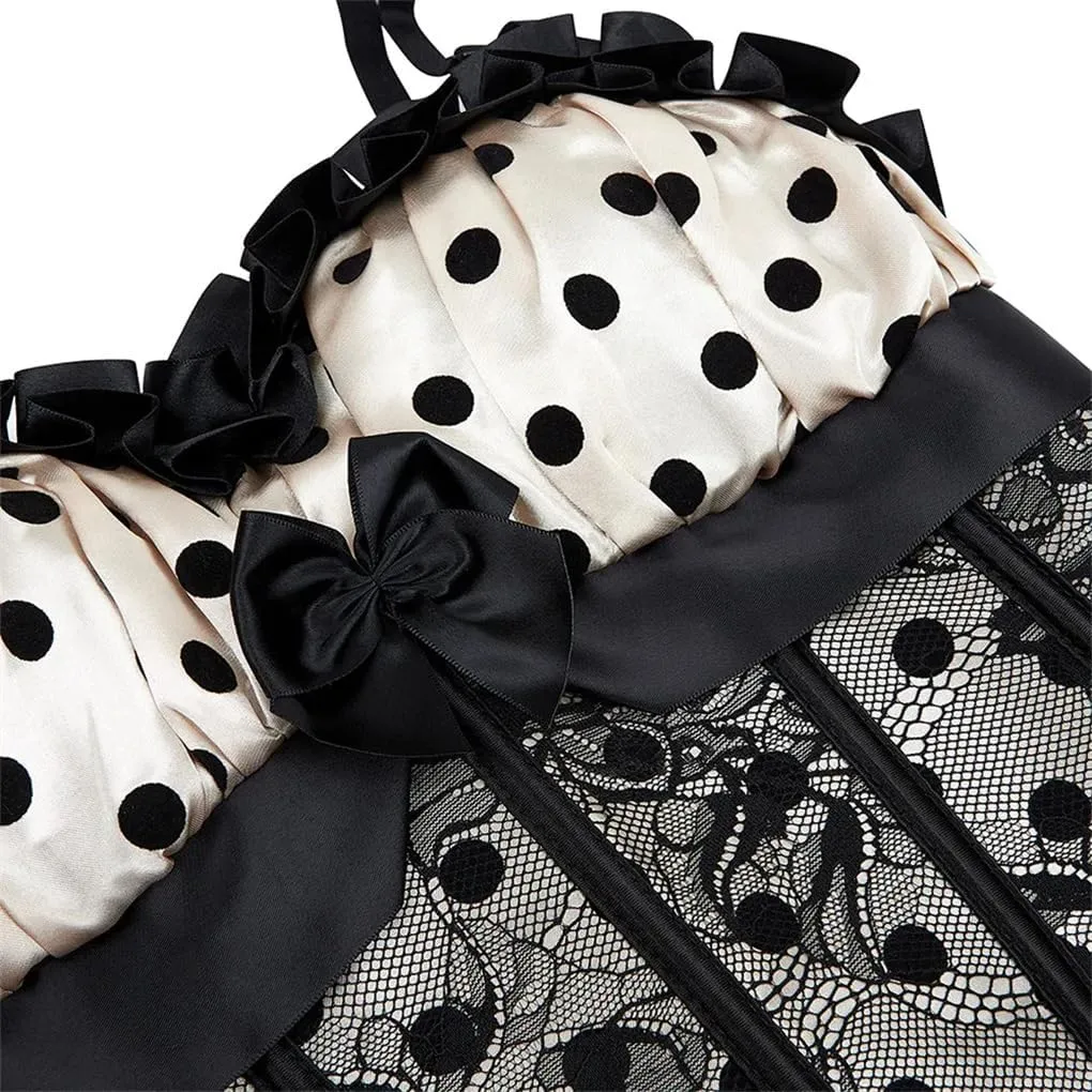 Women's Polka Dot Lace Ruffle Edge Patchwork Camisole Top Solid Color Slim Fit Waist Corset