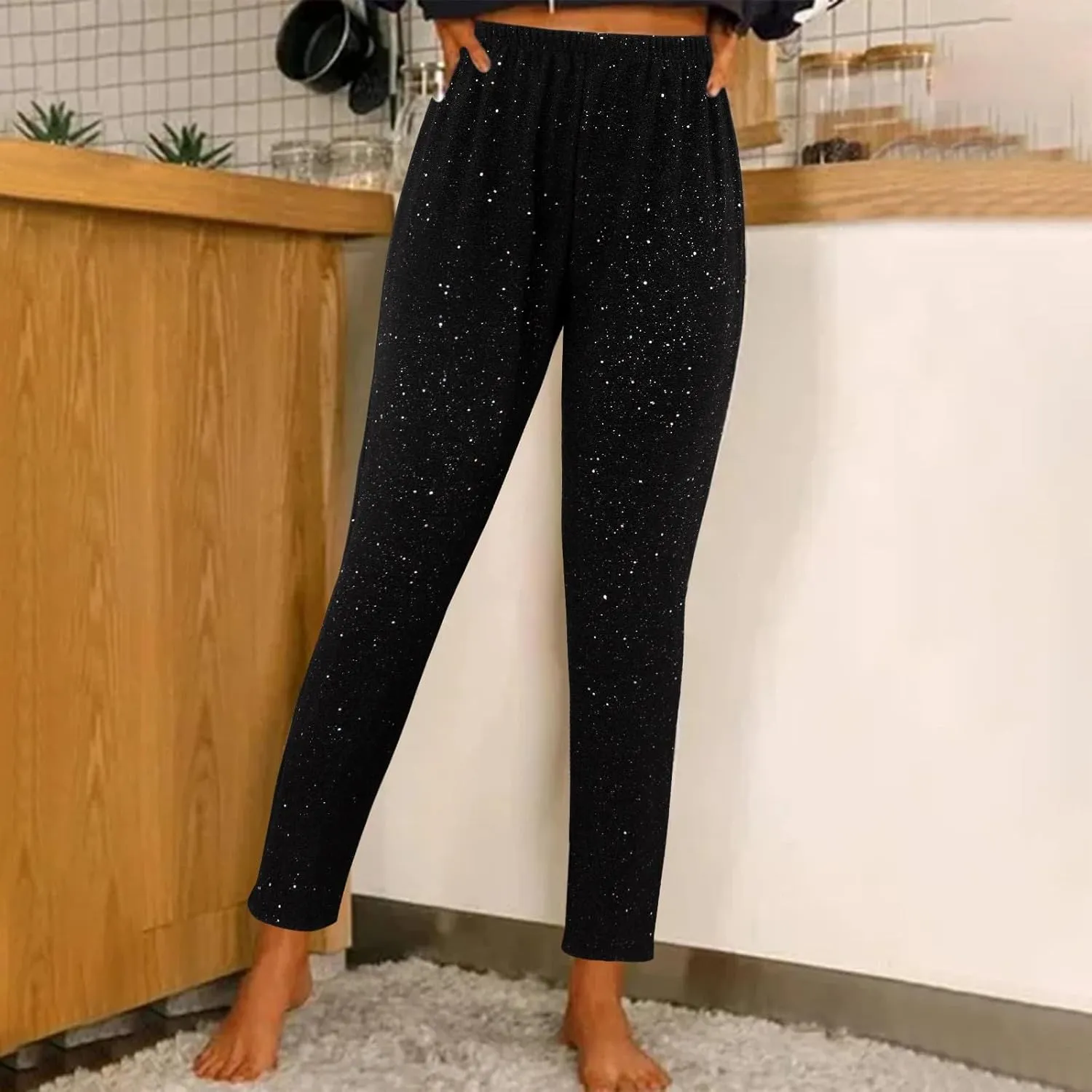Women's Satin Pants Women's High Waisted Sequin Loose Drape Wide Leg Pants Fashion Casual Pants Clubwear Streetwear