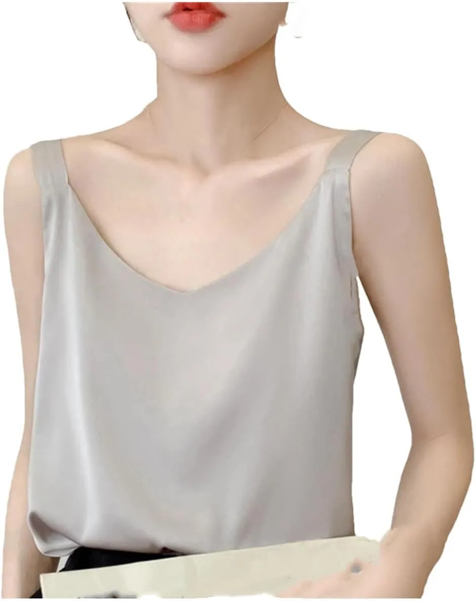 Women's Silk Camisole V-Neck Satin Bottoming Vest Sleeveless Sling Silk Tops