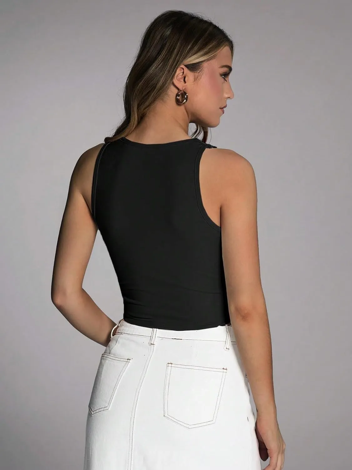 Womens Sleeveless Camisole Tank Tops Blouse Solid Color Ruffle Trim Tie Front Cropped Fitted Tank Top