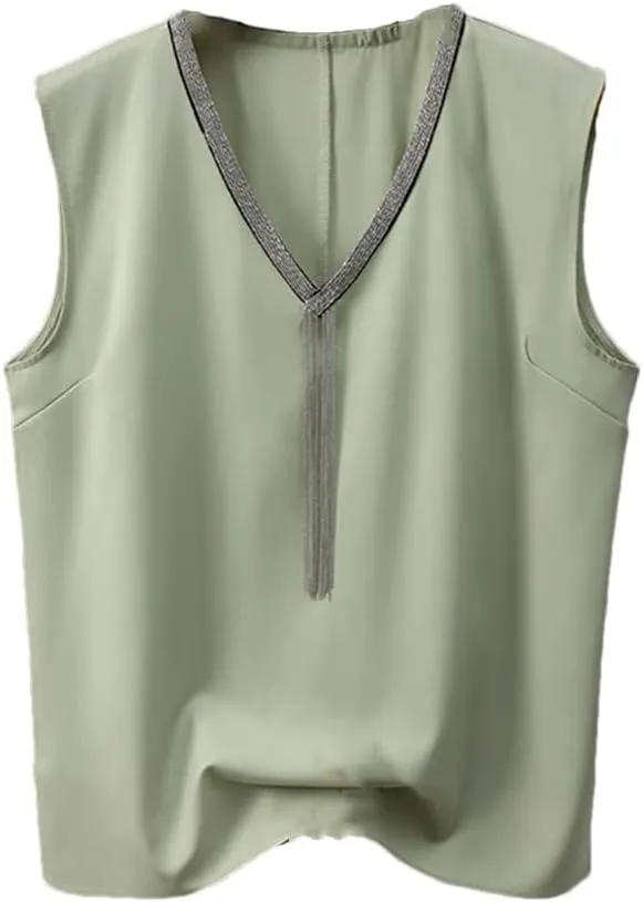 Women's Spring Summer Camisole Tank Tops V Neck Tassel Sleeveless Vest