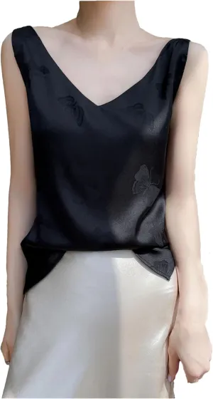 Women's Summer V-Neck Camisole Sleeveless Thin Vest Satin Tops Inside Bottoming Shirt
