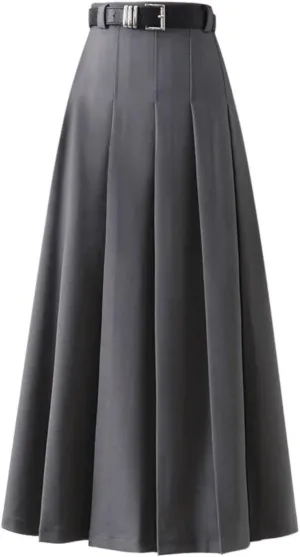 Work Long Skirts for Women Zipper High Waist Trendy Pleated A Line Flowy Office Skirt