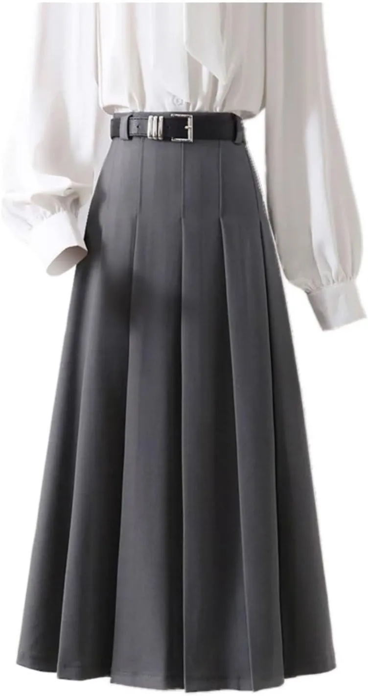 Work Long Skirts for Women Zipper High Waist Trendy Pleated A Line Flowy Office Skirt