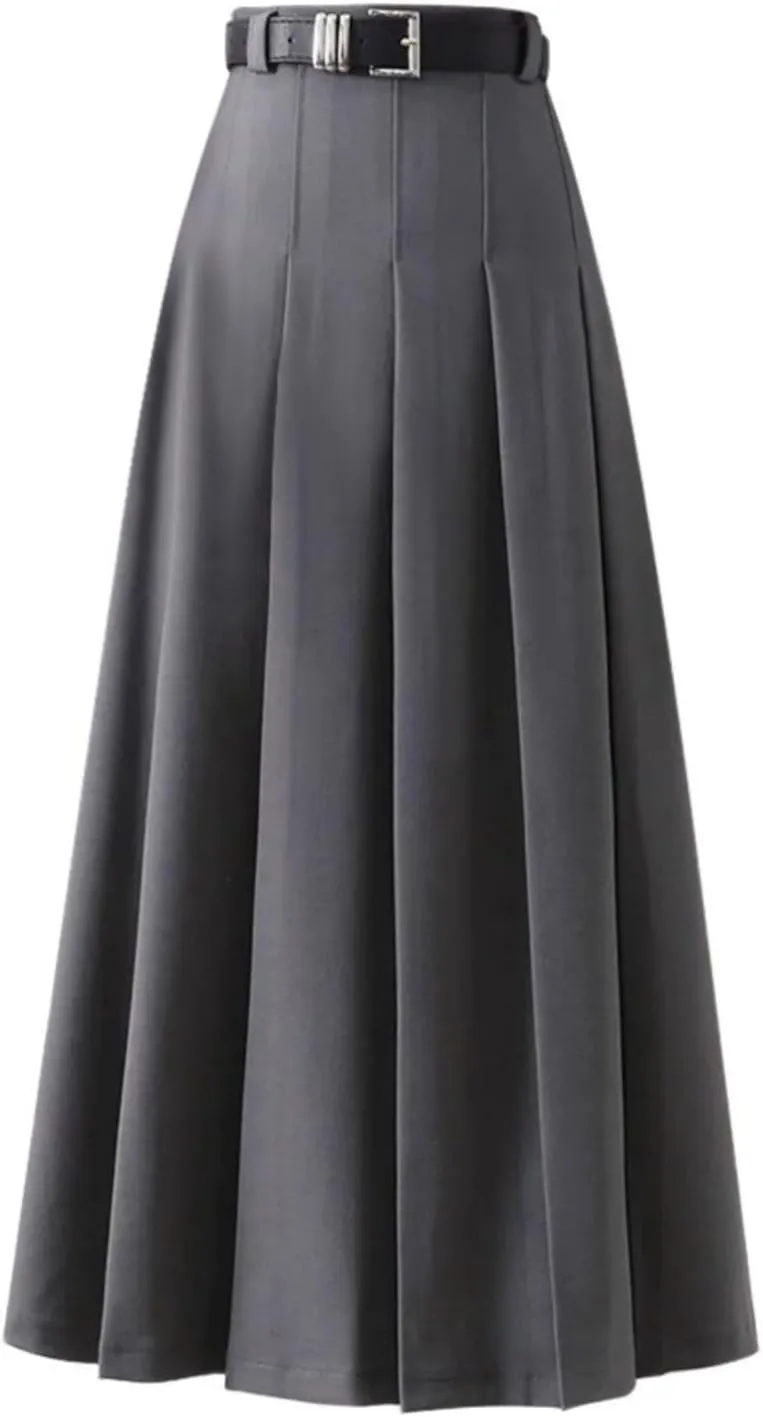 Work Long Skirts for Women Zipper High Waist Trendy Pleated A Line Flowy Office Skirt