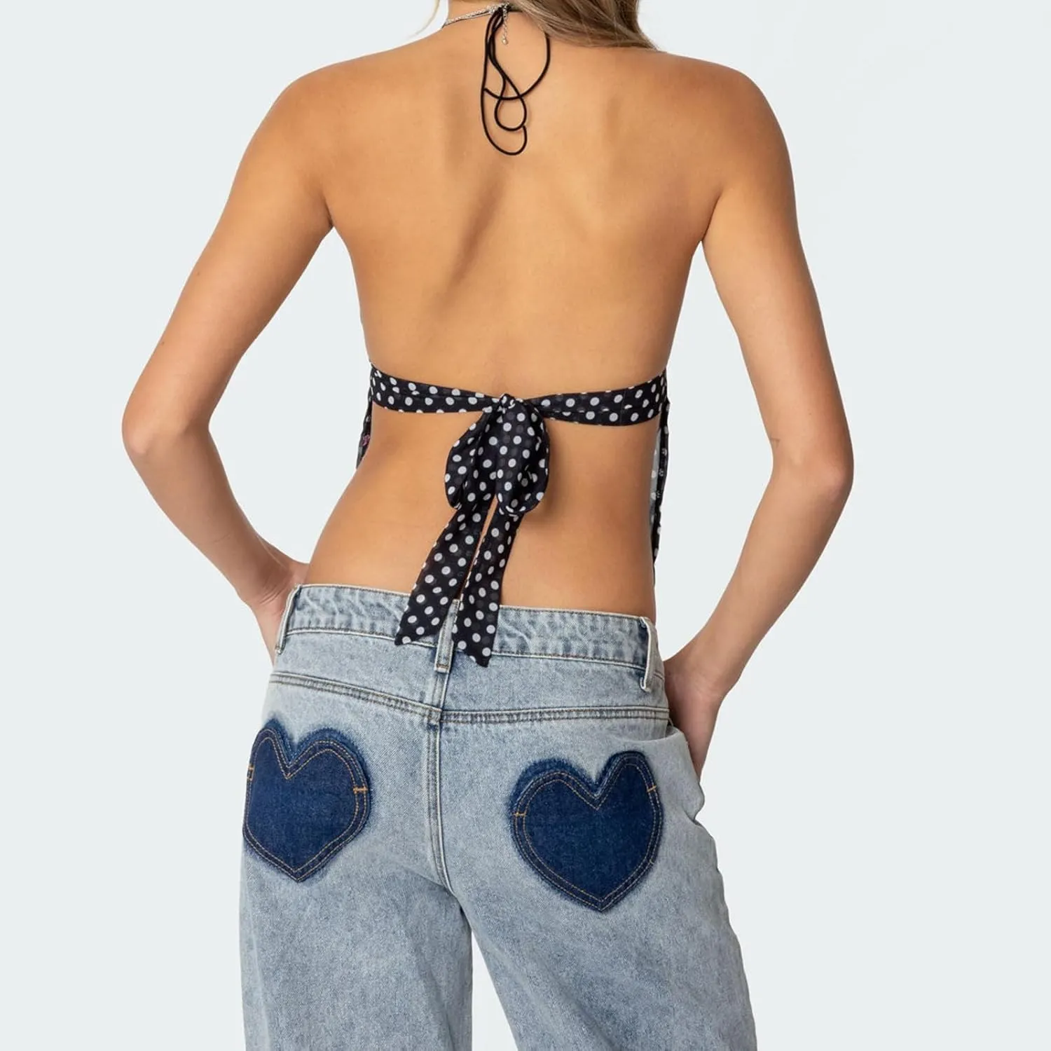 Y2k Girls Cute Polka Dot Cami Tops Women Sexy Summer Camisole Crop Top Backless Coquette Halter Neck Shirt