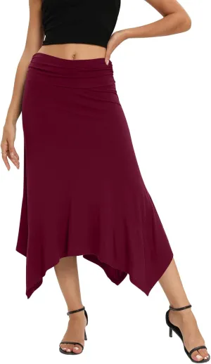 Yincro Women's Summer Flowy Midi Skirt with Handkerchief Hemline