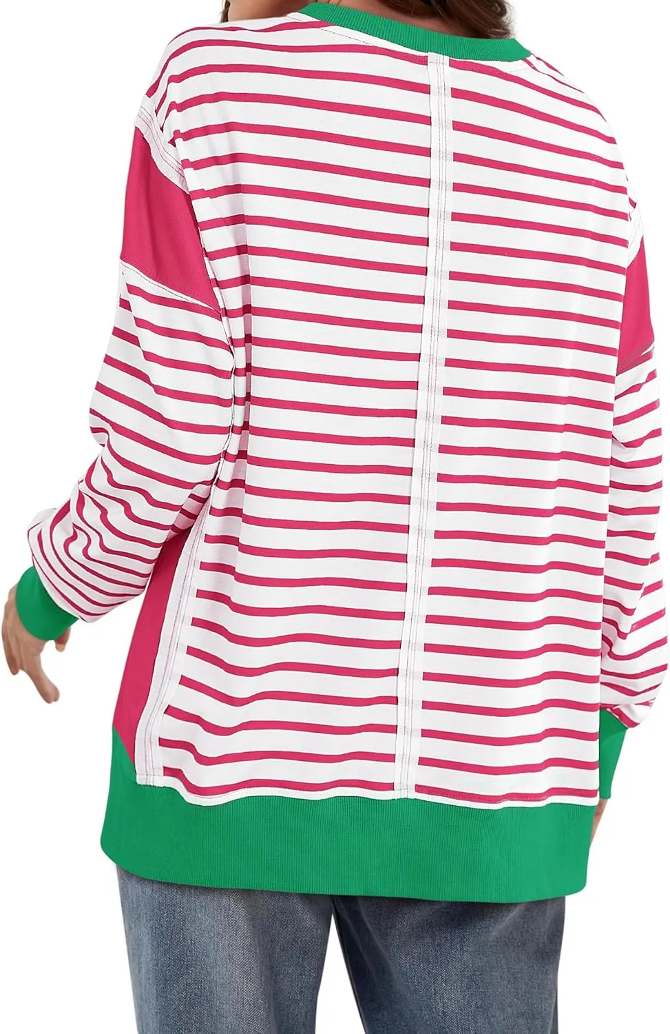 Yousify Oversized Sweatshirts for Women Loose Fit Crewneck Striped Color Block Long Sleeve Tops S-2XL