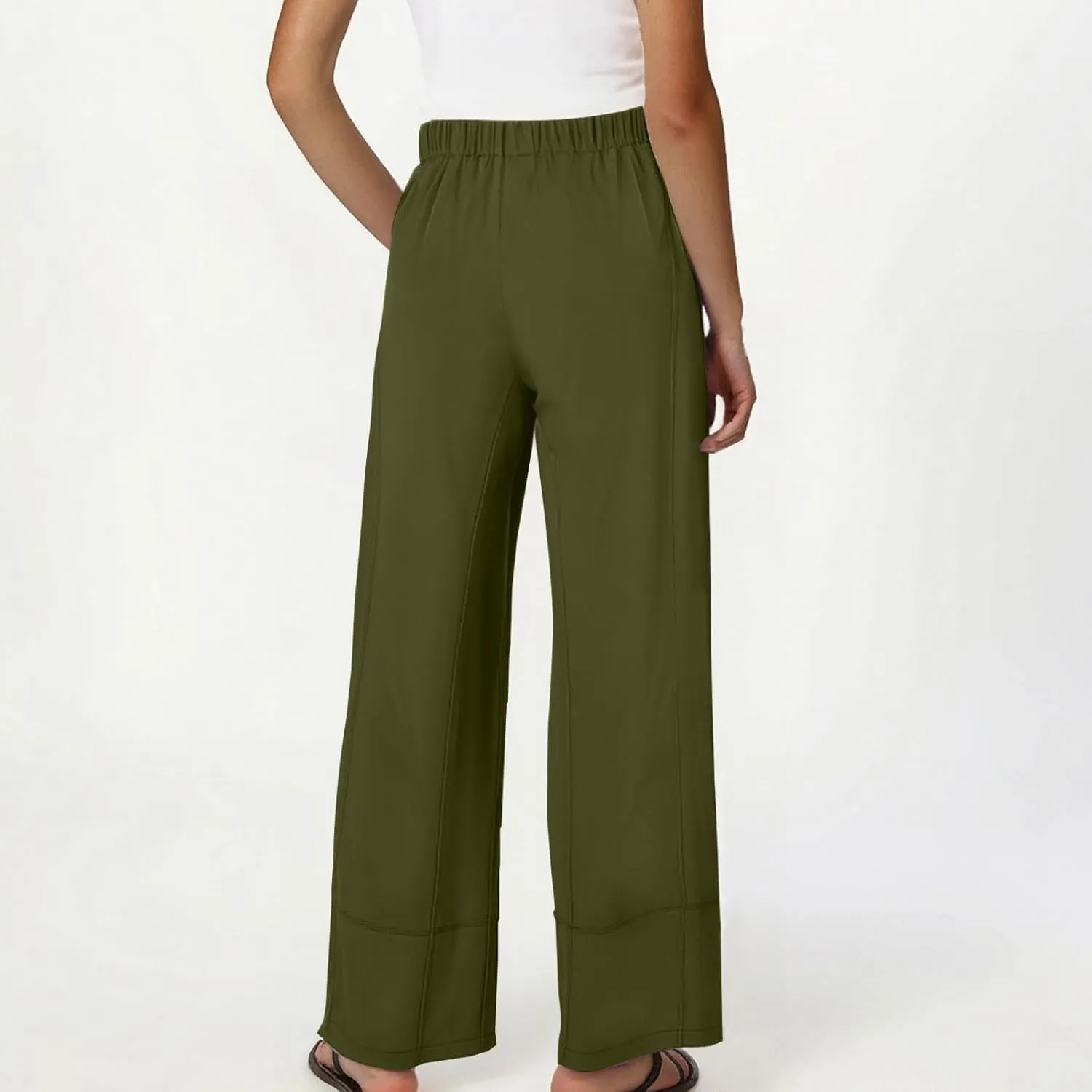 YRAETENM Women Cotton Linen Pants Casual Wide Leg Elastic Waisted Lounge Beach Trousers Travel Vacation Outfits with Pockets