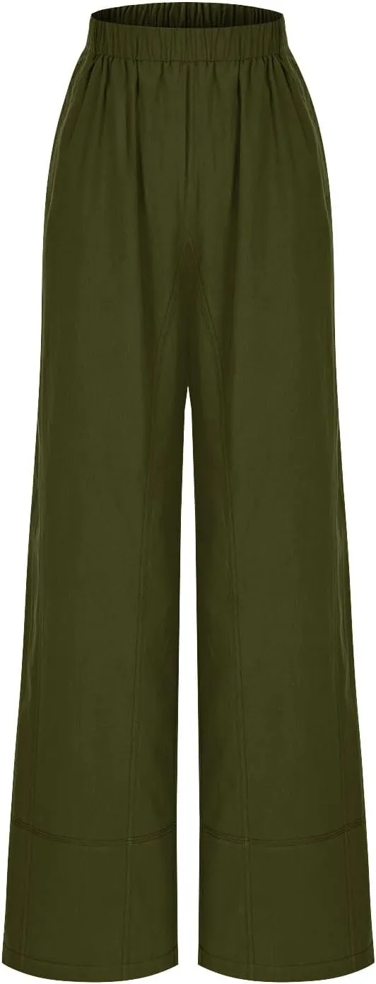 YRAETENM Women Cotton Linen Pants Casual Wide Leg Elastic Waisted Lounge Beach Trousers Travel Vacation Outfits with Pockets