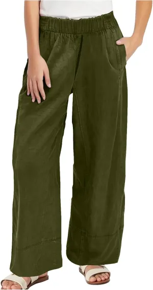 YRAETENM Women Cotton Linen Pants Casual Wide Leg Elastic Waisted Lounge Beach Trousers Travel Vacation Outfits with Pockets