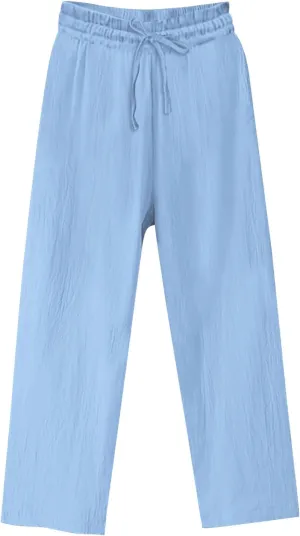YRAETENM Women's Cotton Linen Straight Leg Pants Elastic Waist Long Trousers Casual Summer Beach Lounge Pants with Pockets