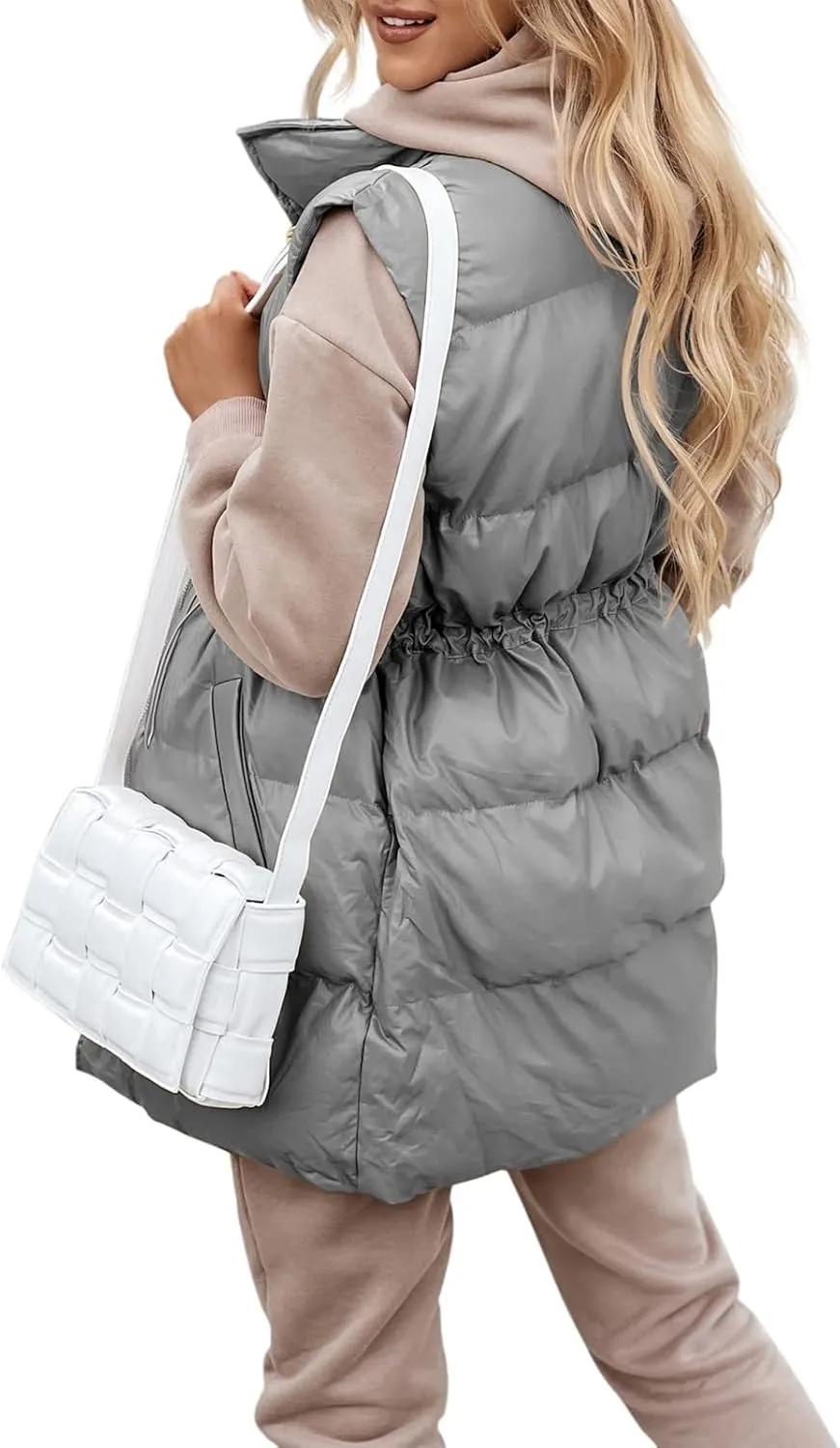 Yuemengxuan Women Long Cotton Vest Hooded Sleeveless Zipper Down Jacket Coat Winter Warm Padded Waistcoat with Pockets